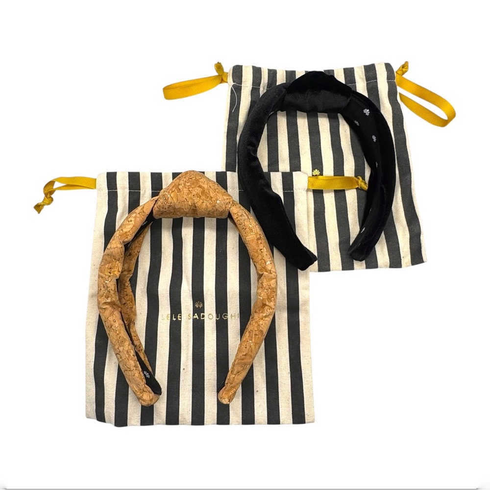 Lele Sadoughi Headband Set of 2 Tan Cork & Black Velvet